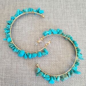 Turquoise Earrings Hoop Southwestern Persimmon Large Semi Precious Stone Blue